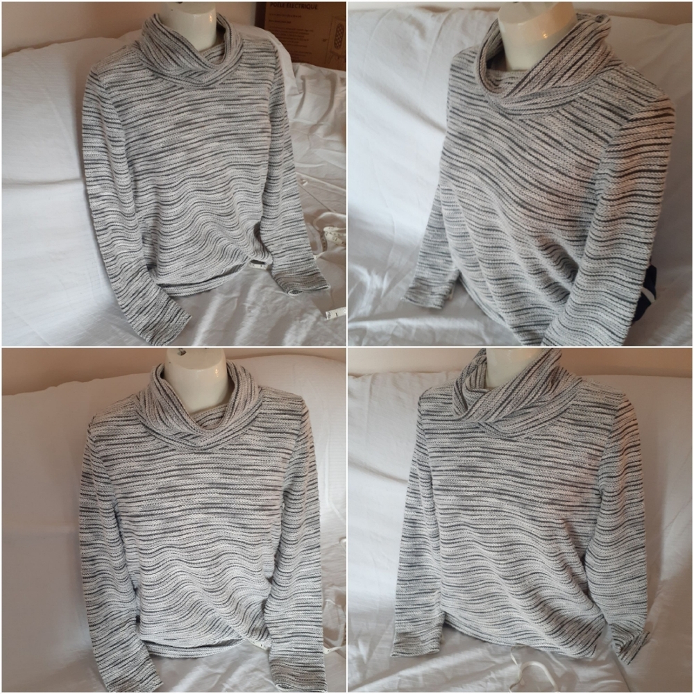 Women's FDJ Small Cowl Neck Sweater Grey White